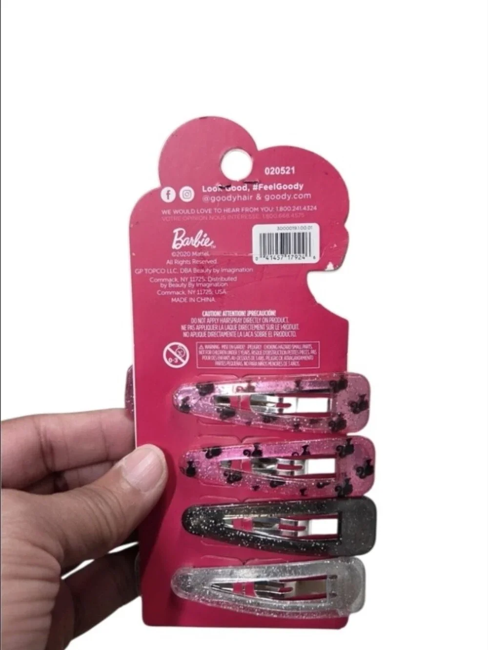 Barbie Glitter Snap Hair Clips - Pink & Silver Black